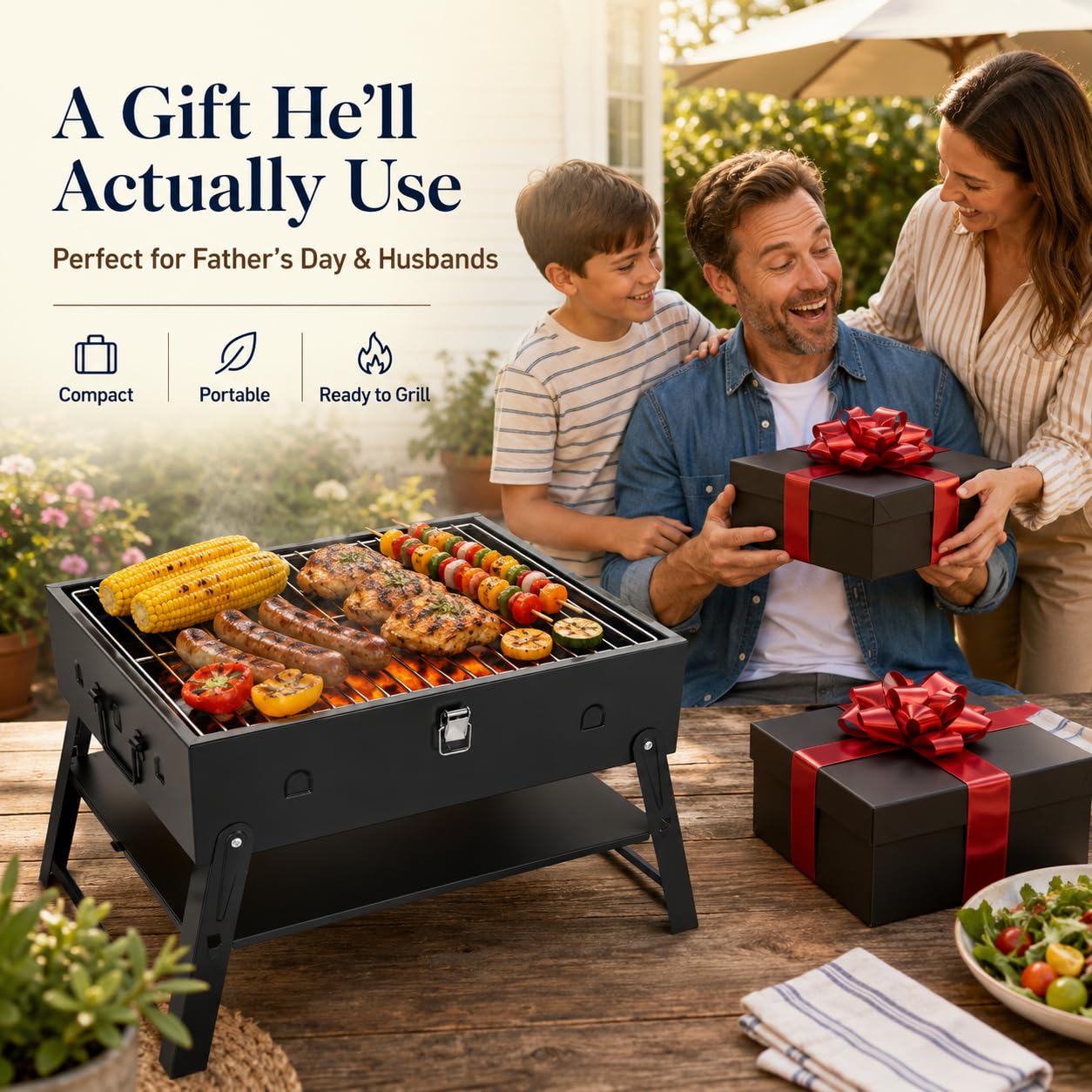 Realcook folded grill inside car trunk for easy travel convenience