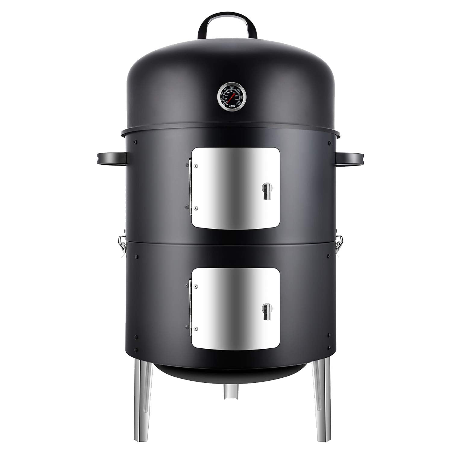 Realcook front view of vertical 17 inch steel smoker showing sturdy build and lid