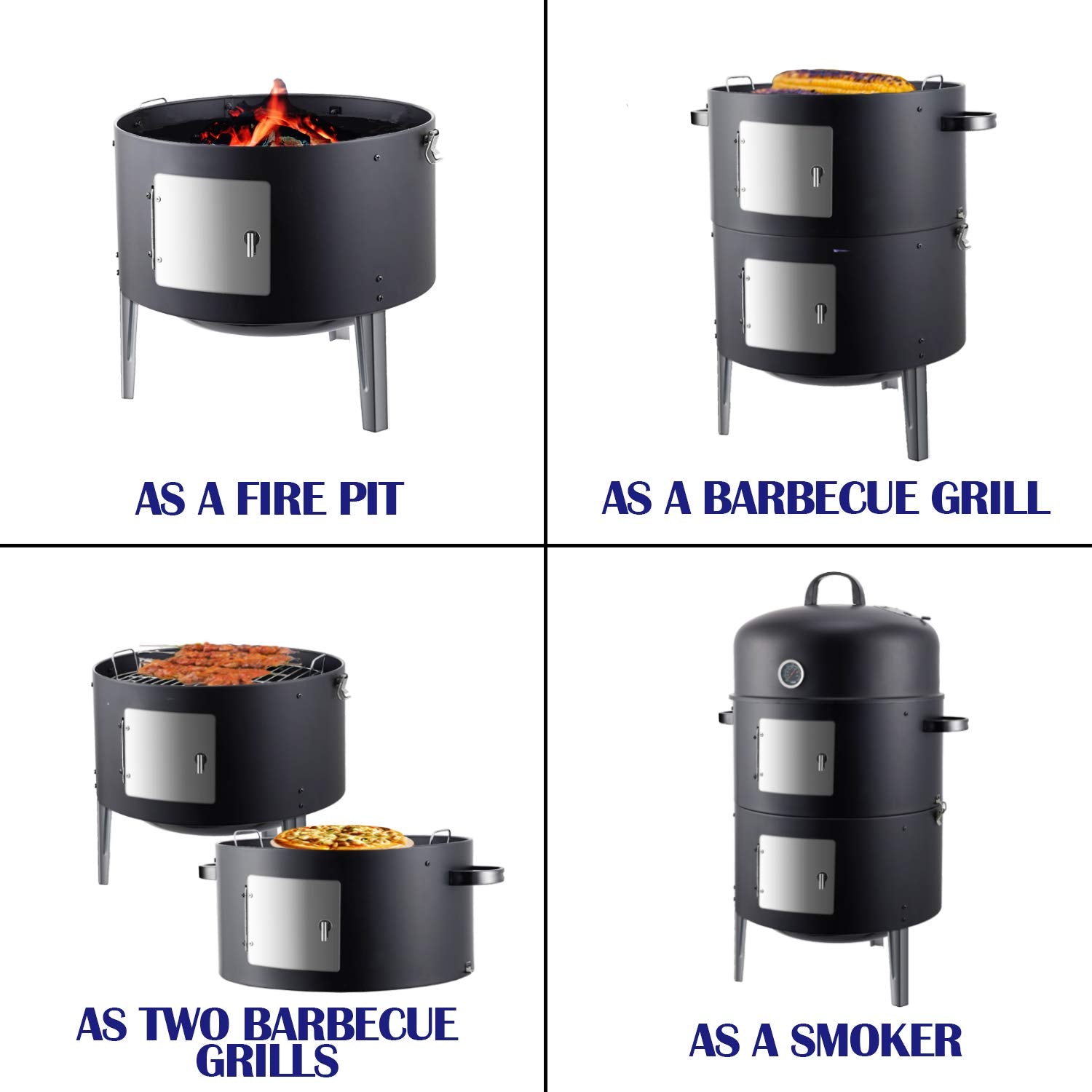 Realcook side view with lower access door open for adding charcoal easily