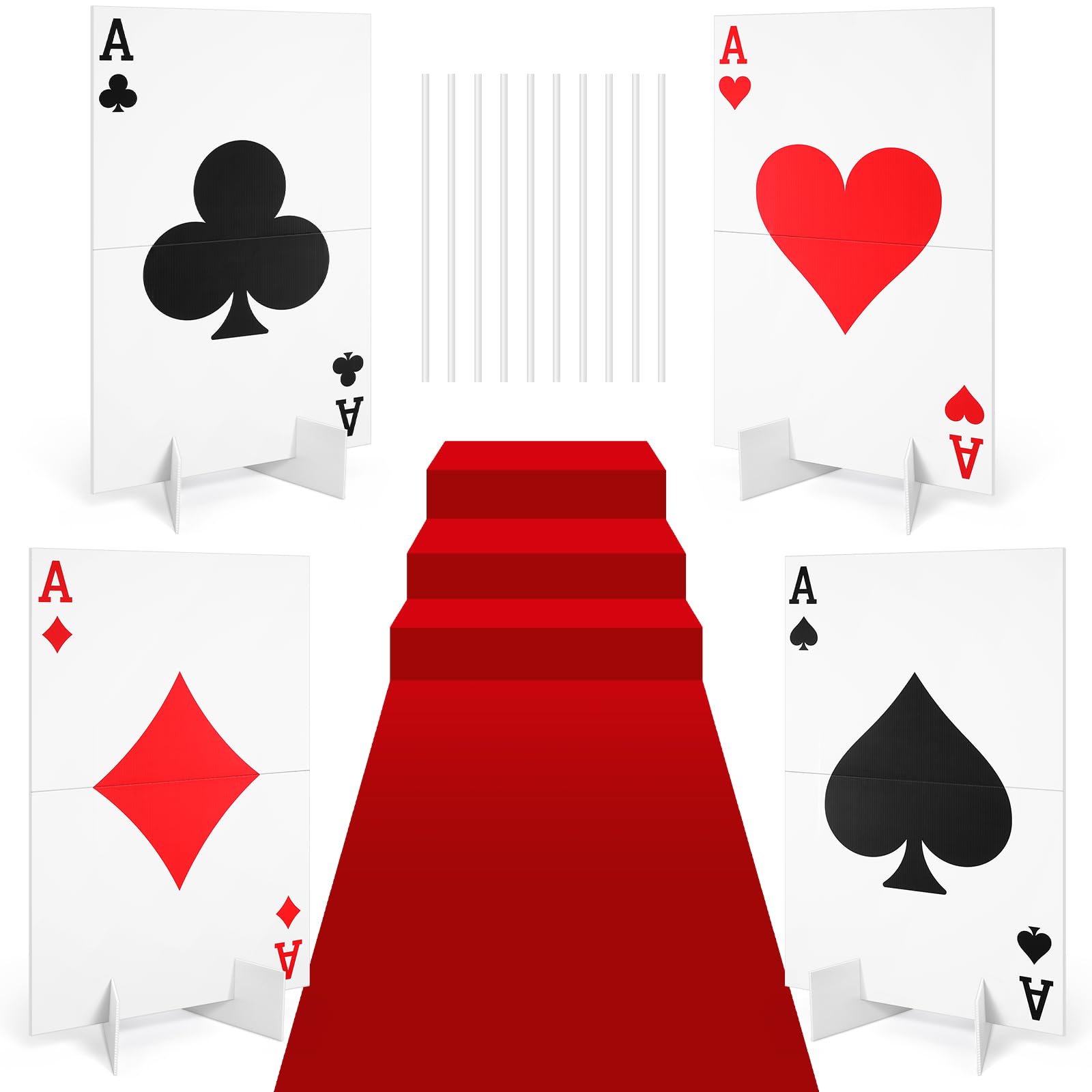 Reallnaive front packaging showing giant playing card signs and included parts for easy setup