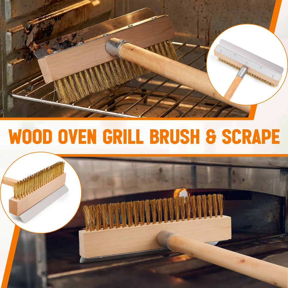 Reallnaive brush in oven being used to clean pizza stone safely from distance