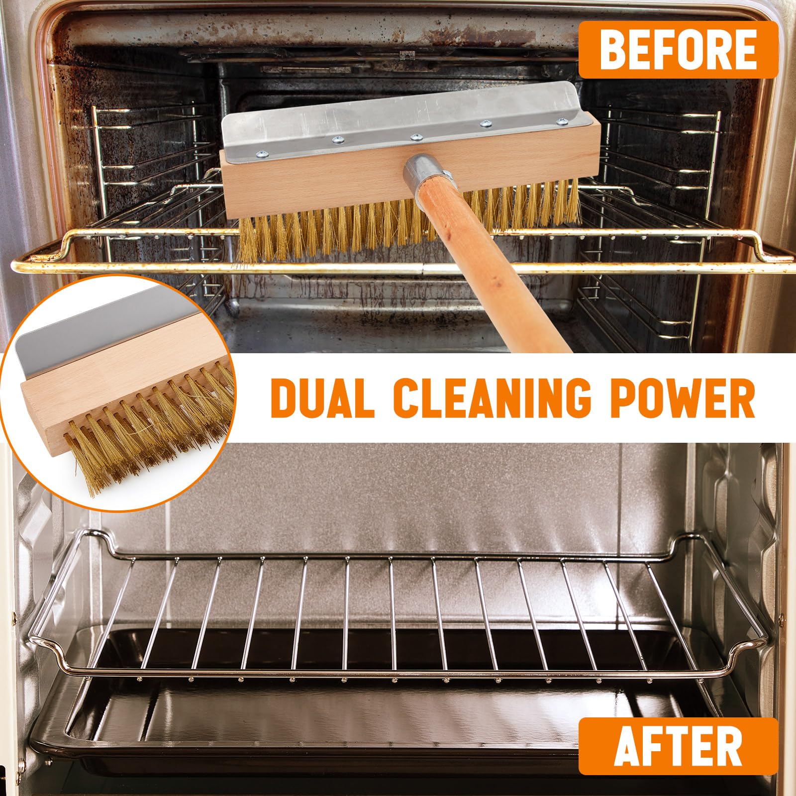 Reallnaive brush beside hand showing 37-inch scale for improved reach and leverage