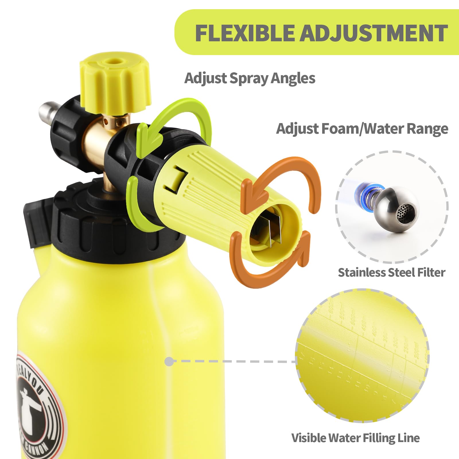 REALYOU foam cannon close-up of two-way shuttle valve for fast tool switching