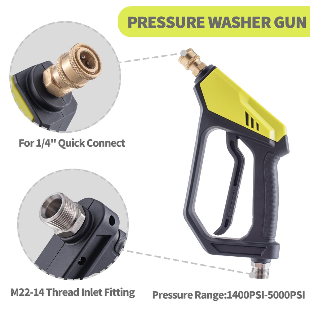 REALYOU pressure washer gun close-up, ergonomic grip reduces hand fatigue