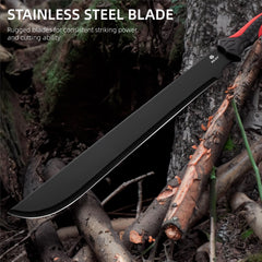REAT machete blade close-up highlighting 420 stainless steel edge for long-lasting sharpness