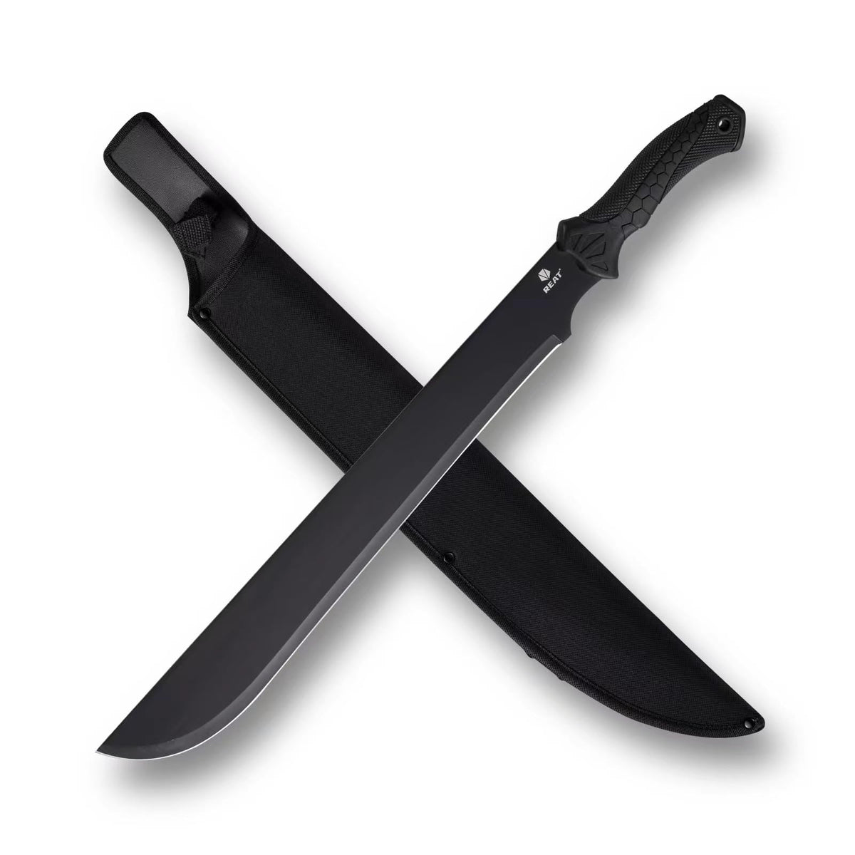 REAT machete front view showing full 24-inch blade and tip for efficient cutting