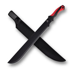 REAT machete front view showing full tang blade and red handle for reliable cutting