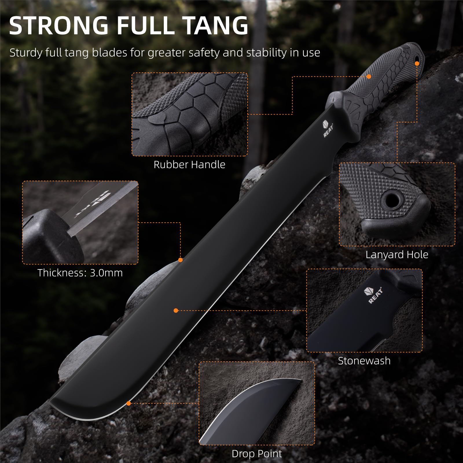 REAT machete stored in sheath for safe transport and quick access benefit
