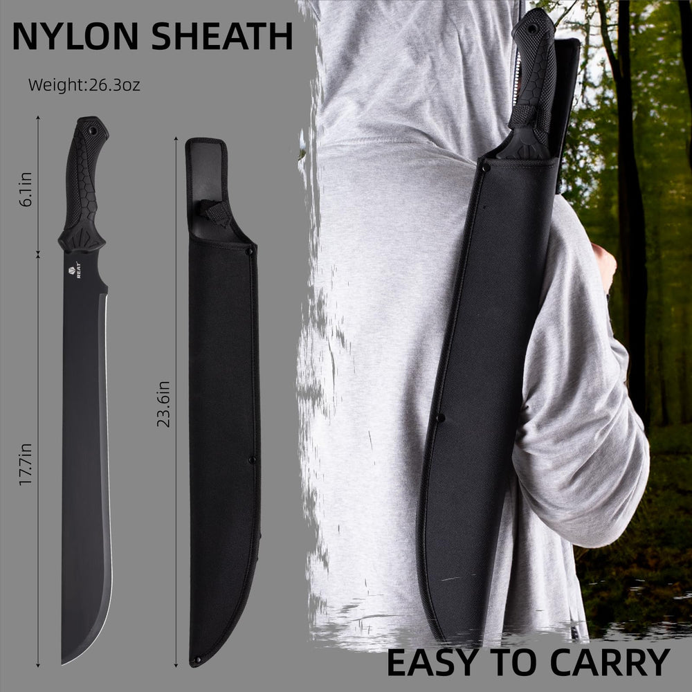REAT machete cutting through brush demonstrating chopping power benefit