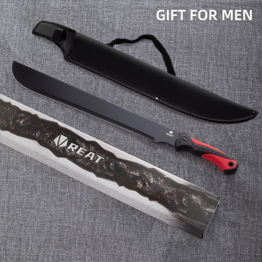 REAT machete placed at a campsite showing multipurpose use for outdoor preparation