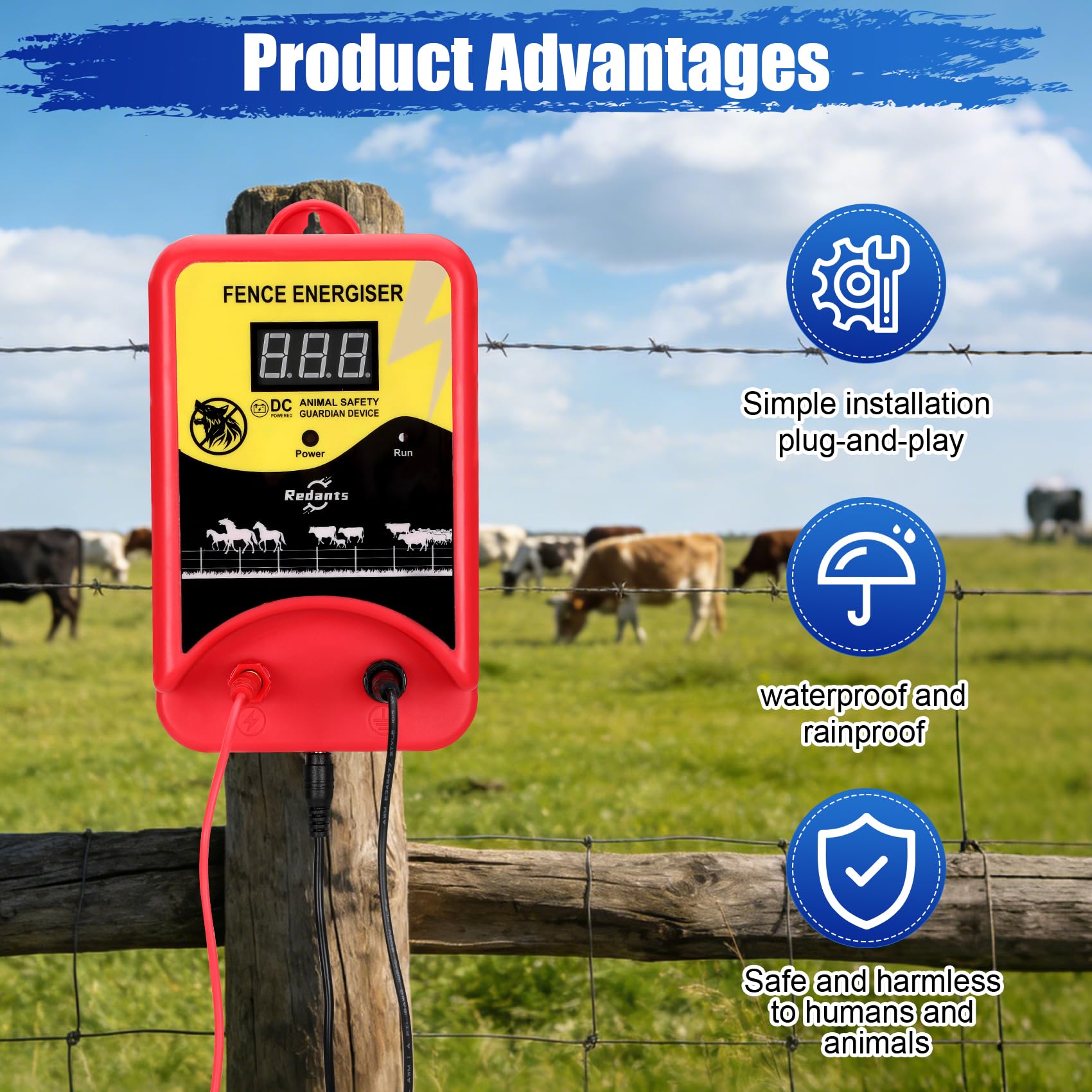 Redants energizer mounted on a T-post illustrating versatile mounting options for farmers