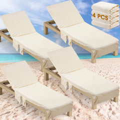 Redbaker front view of beige lounger cover showing full-length protection and neat fit