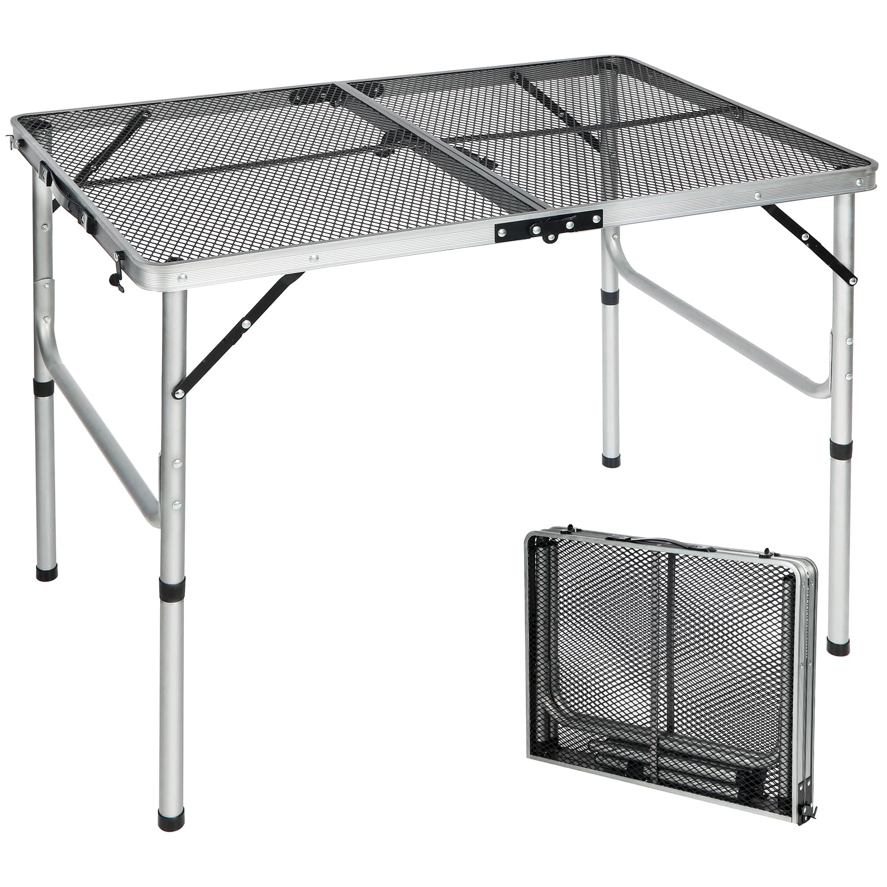 REDCAMP front view of 36x24 folding grill table showing compact silver design and sturdy frame