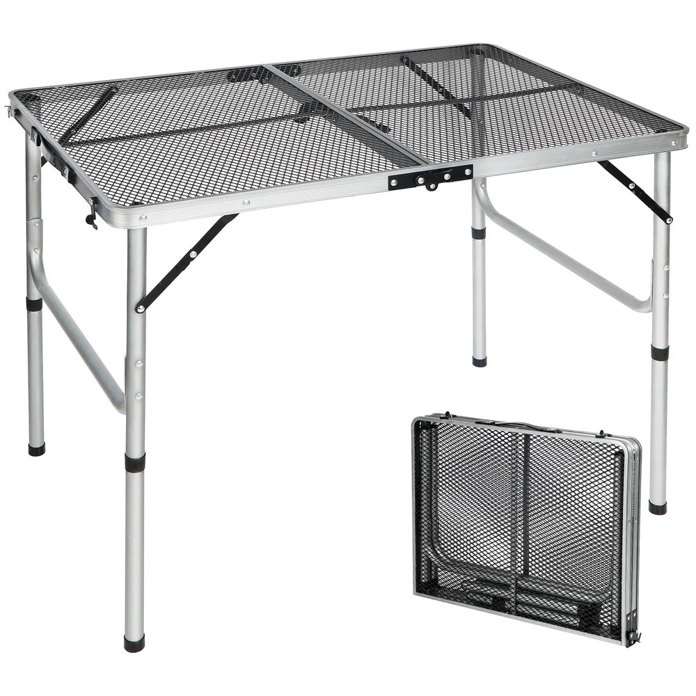 REDCAMP front view of 36x24 folding grill table showing compact silver design and sturdy frame