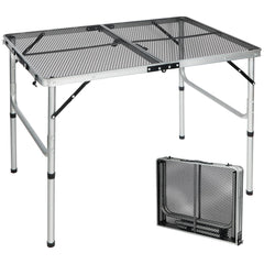 REDCAMP front view of 36x24 folding grill table showing compact silver design and sturdy frame