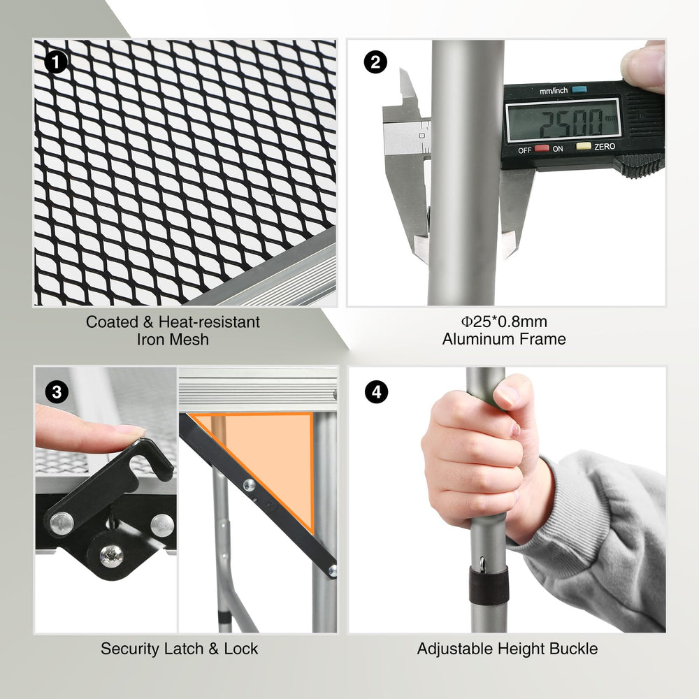 REDCAMP adjustable leg detail demonstrating two-height settings for ergonomic cooking