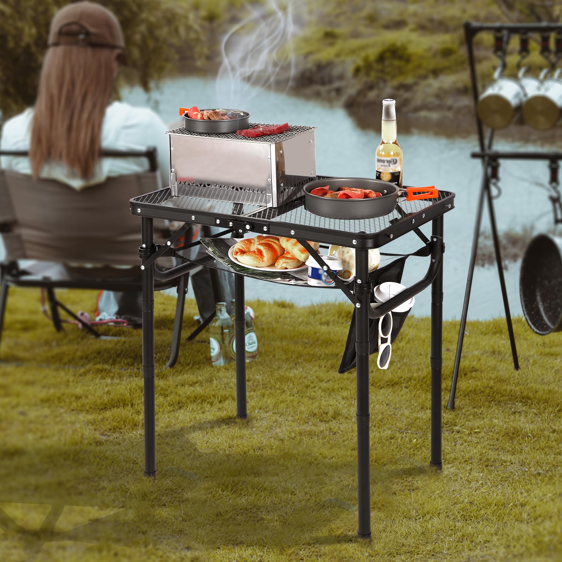 REDCAMP black finish table staged in a picnic scene for attractive outdoor setup