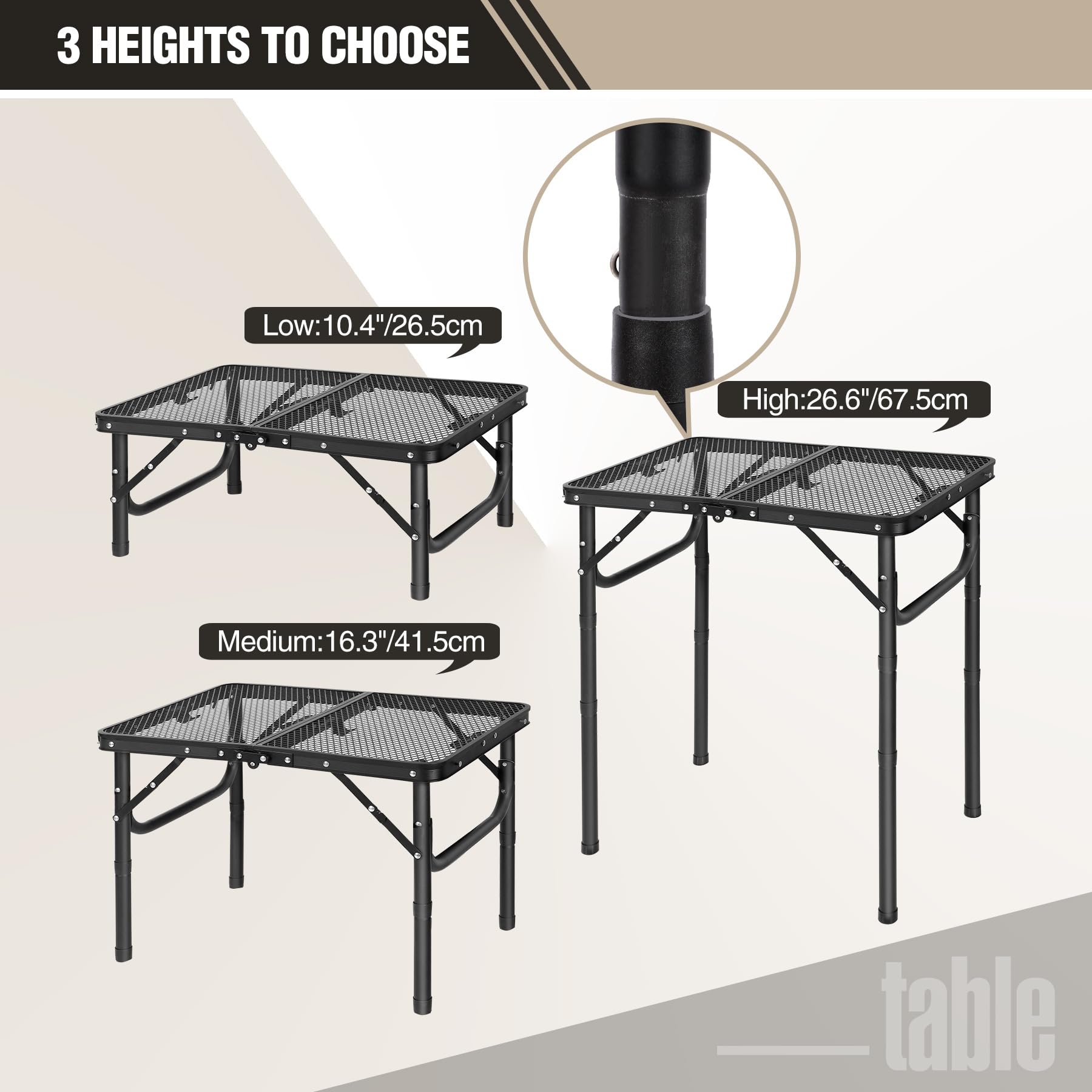 REDCAMP close-up of iron-mesh tabletop highlighting heat resistance and durability
