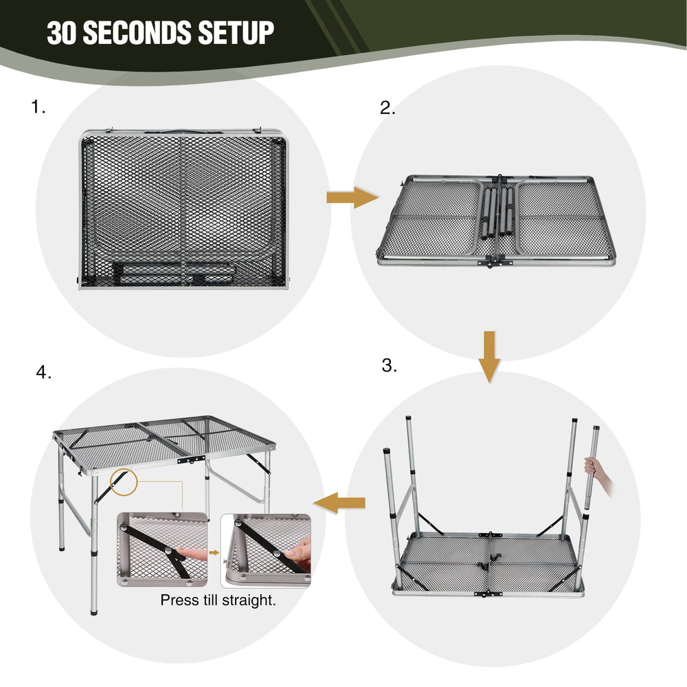REDCAMP folded table with carry handle showing easy transport and compact packing