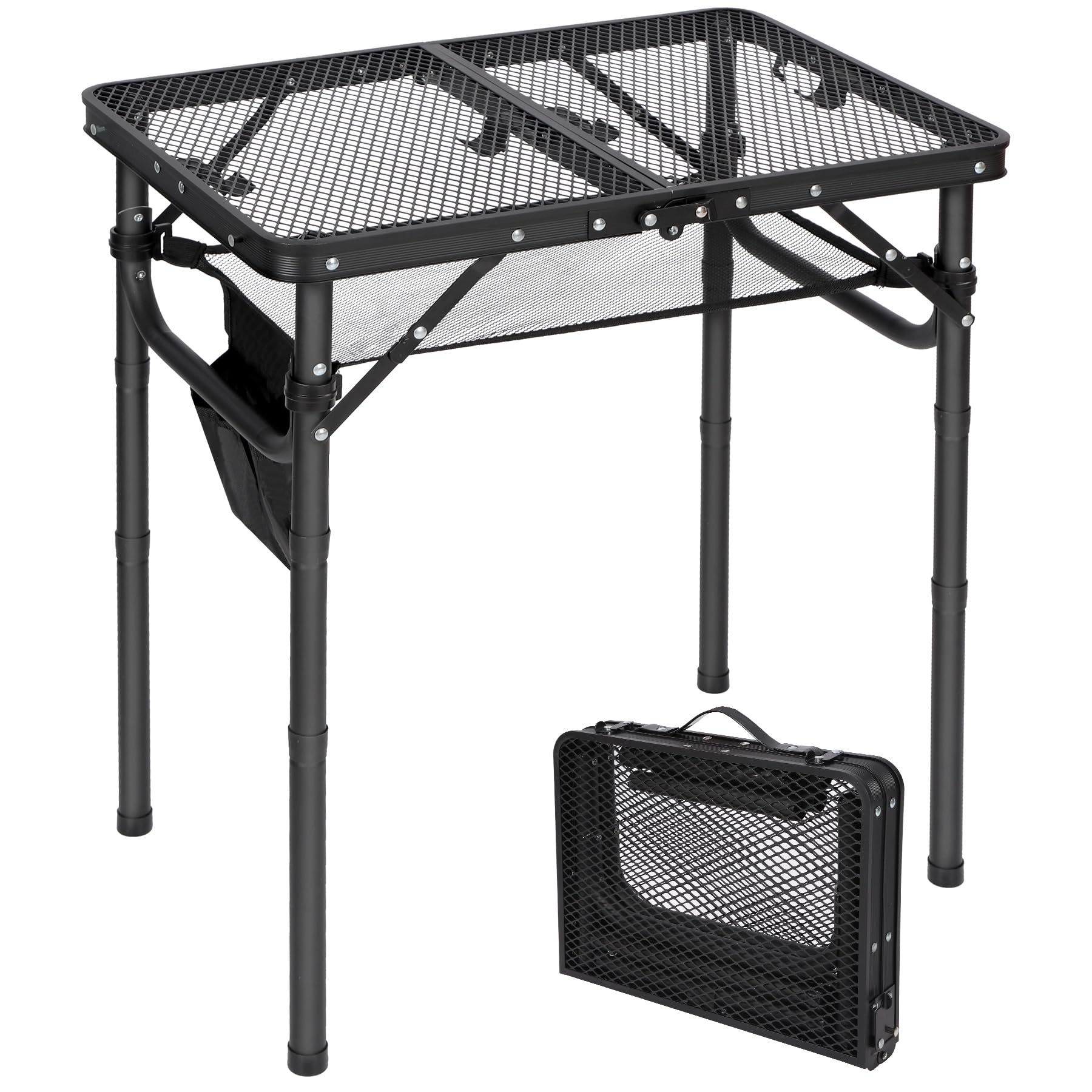 REDCAMP front view of folded grill table showing compact pack and portability