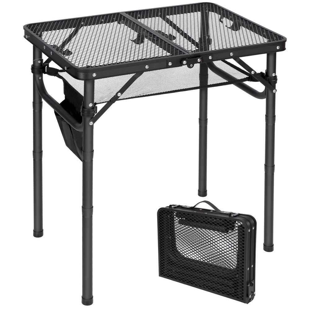 REDCAMP front view of folded grill table showing compact pack and portability