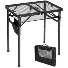 REDCAMP front view of folded grill table showing compact pack and portability