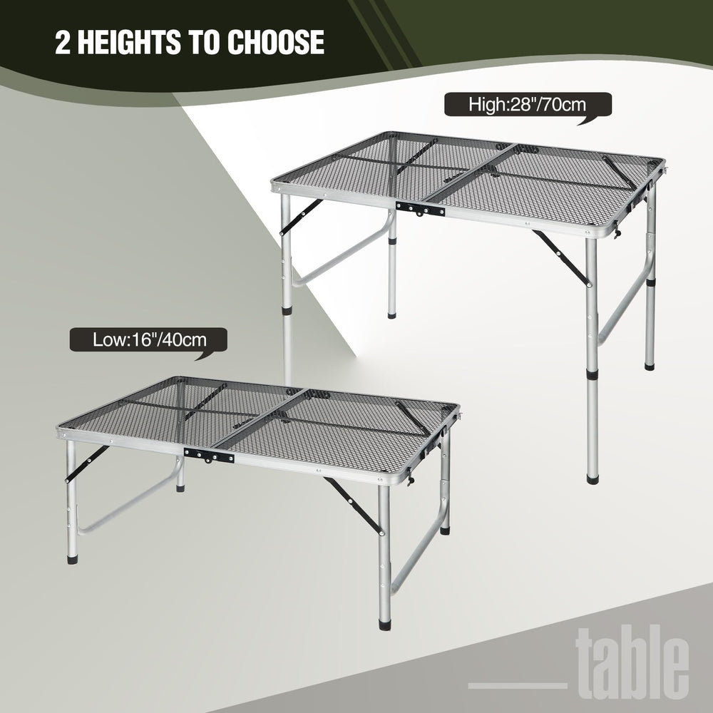 REDCAMP table in use with camping grill illustrating stable cooking surface outdoors