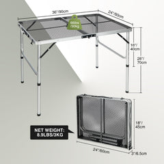 REDCAMP close-up of iron mesh tabletop showing heat resistance and airflow benefits