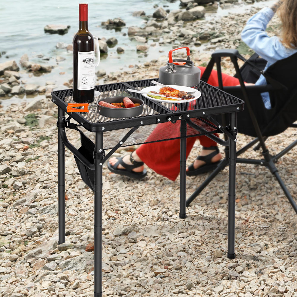 REDCAMP table next to camping chairs showing scale and usable workspace