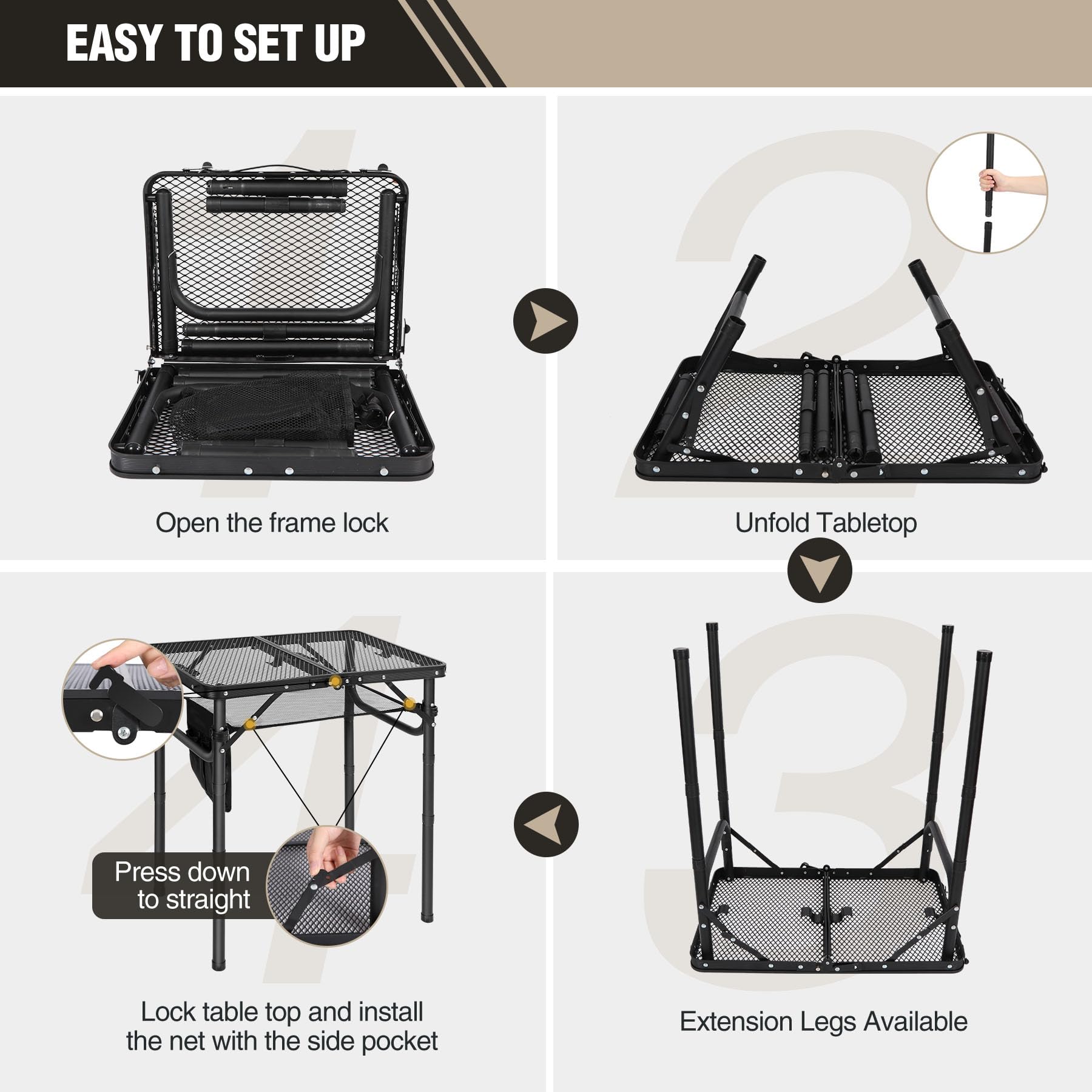 REDCAMP table supporting a small grill during outdoor cooking for stable support