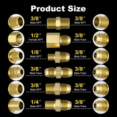 REDPANT close-up of six solid brass adapters highlighting leak-resistant connections