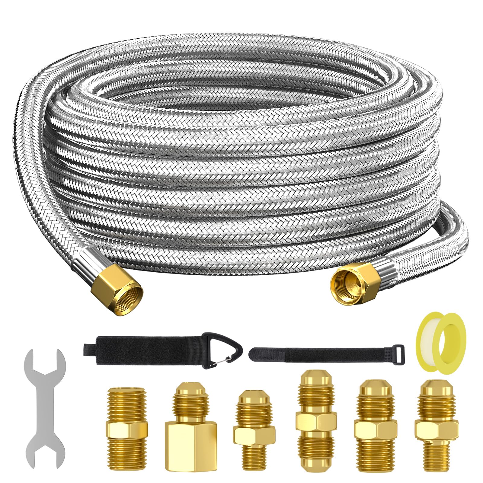 REDPANT front view of 18ft propane hose kit showing components and benefits