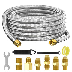 REDPANT front view of 18ft propane hose kit showing components and benefits