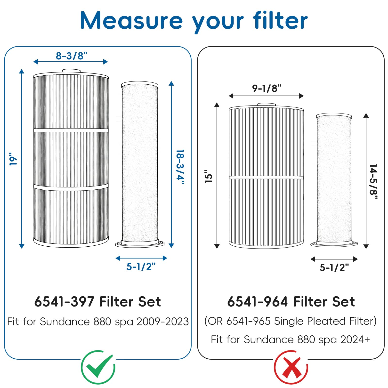 REEPLAR dimensions chart comparing 19-inch filter to 15.5-inch alternative