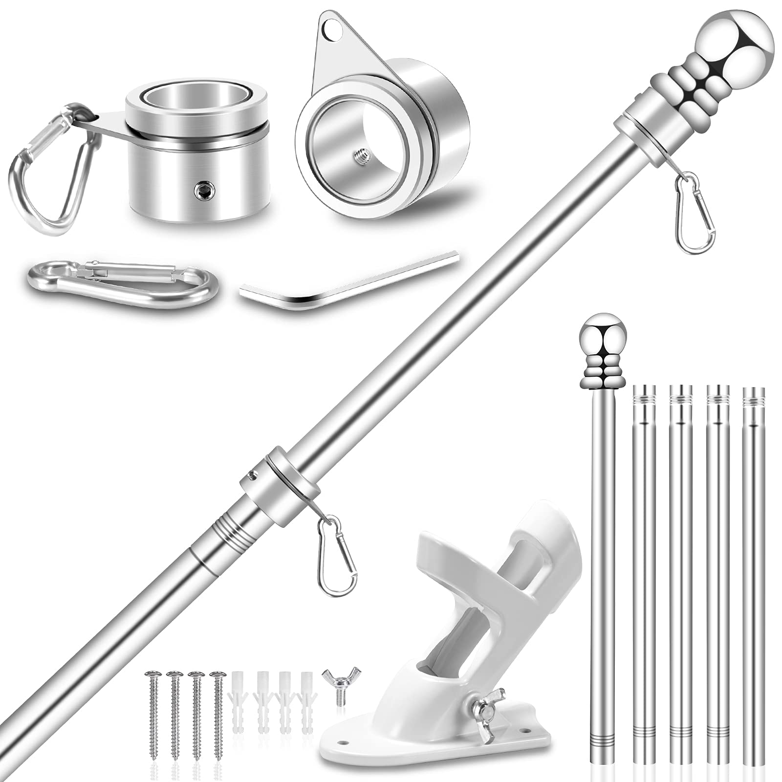 REERON front view of assembled 6 ft flag pole showing polished finish and stability
