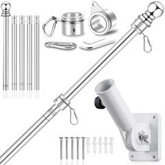REERON front view of 6ft stainless flag pole showing durable finish and sections