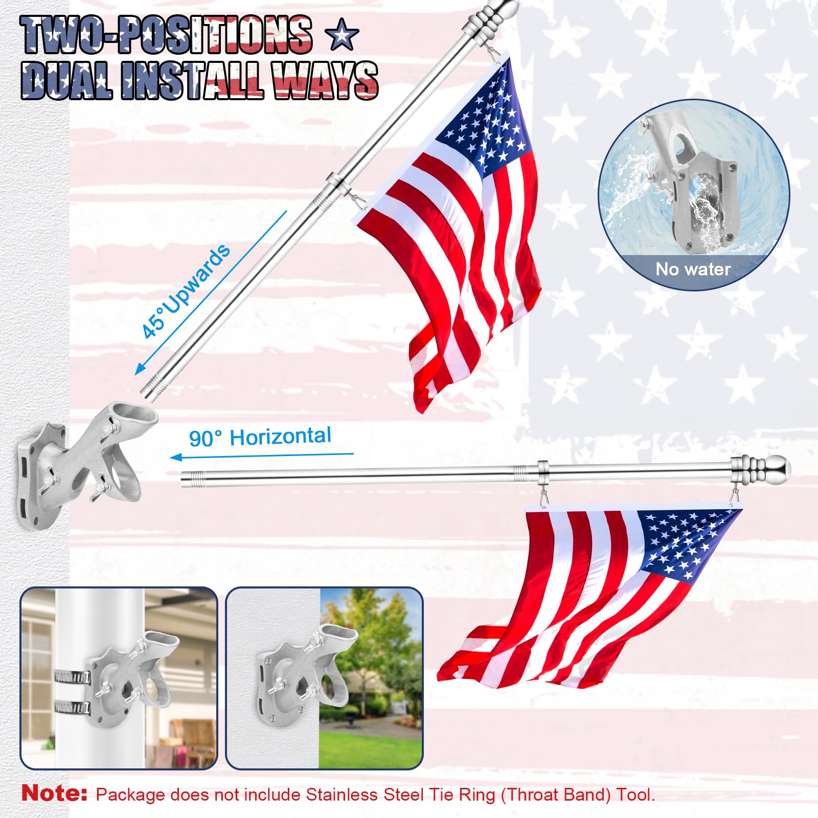 REERON flag pole installed on a porch showing visible, untangled flag