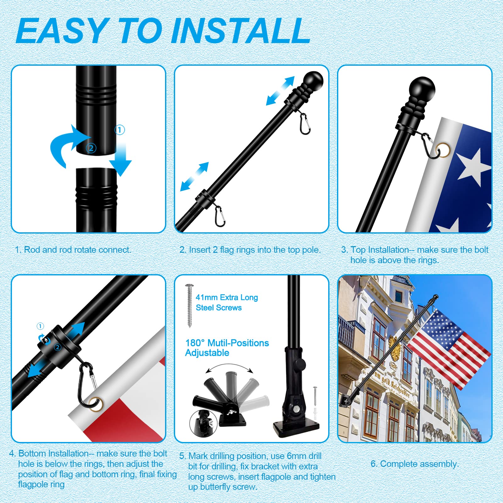 REERON pole mounted on house porch showing clear flag display and visibility benefit