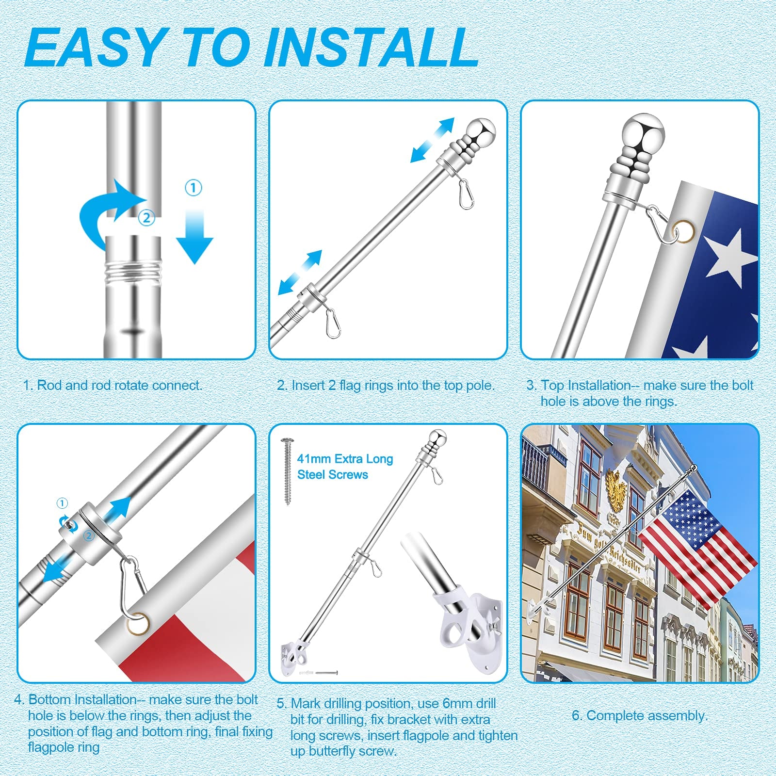 REERON lifestyle image of pole mounted on porch illustrating visible flag display