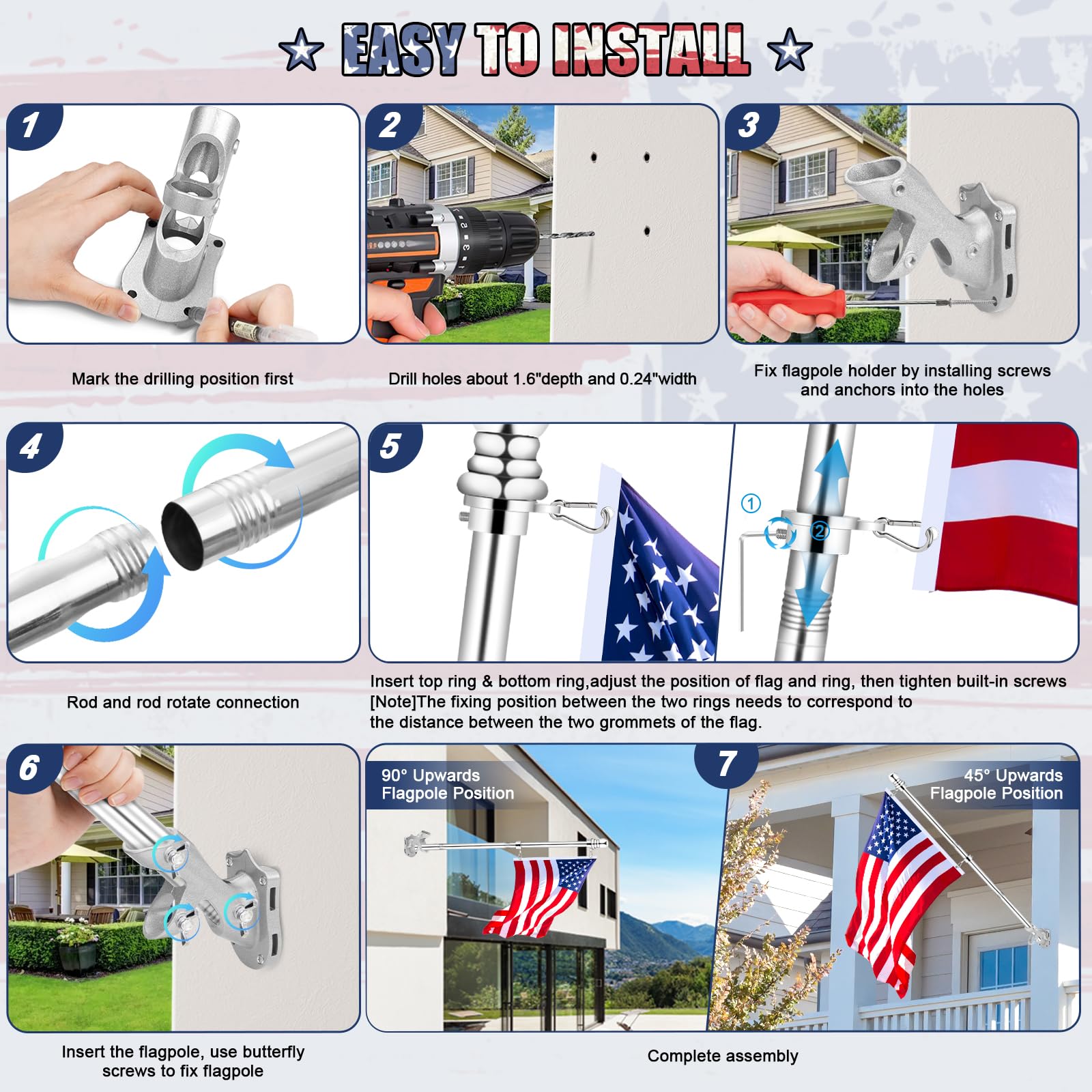 REERON pole next to ruler shows adjustable length for fitting various flags