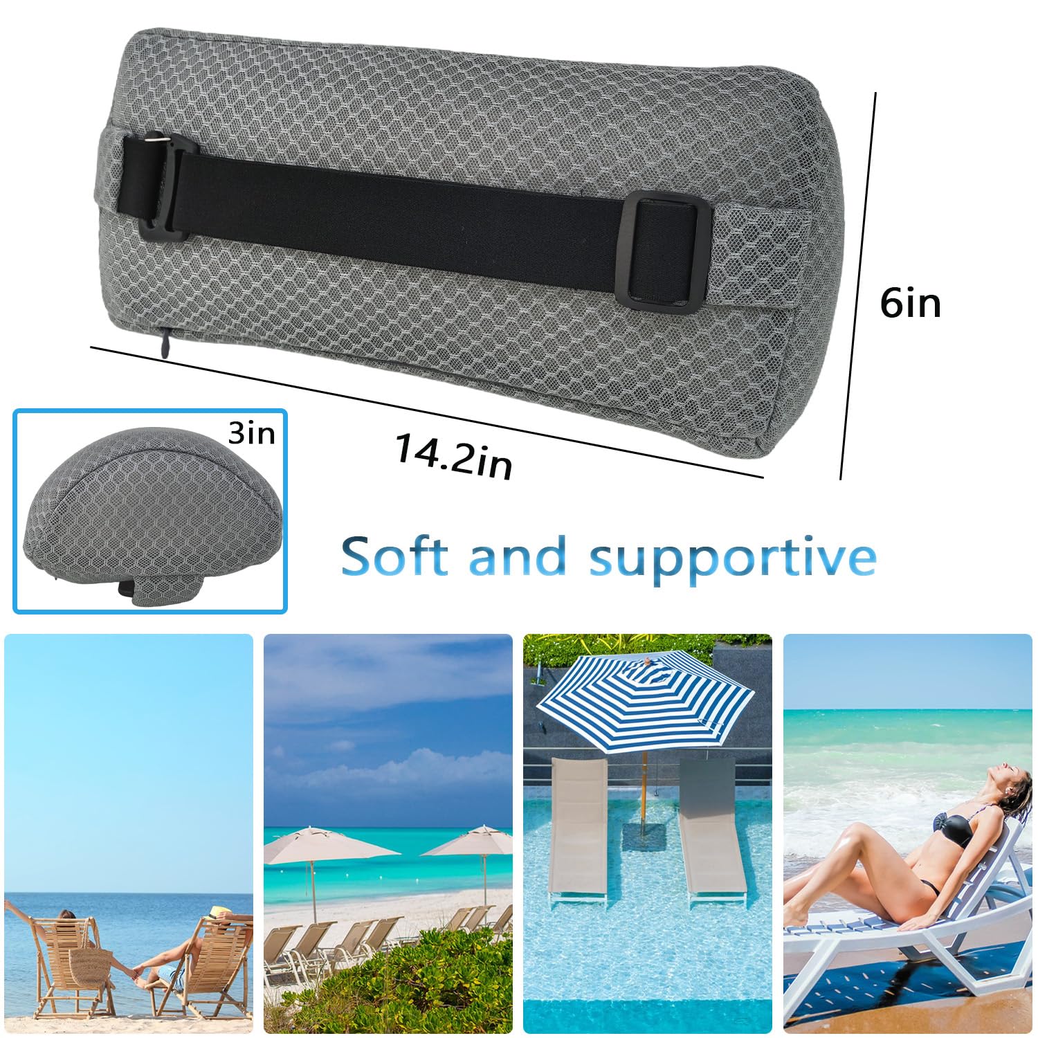 REEZEIVI pillow on beach tote showing travel convenience and outdoor use