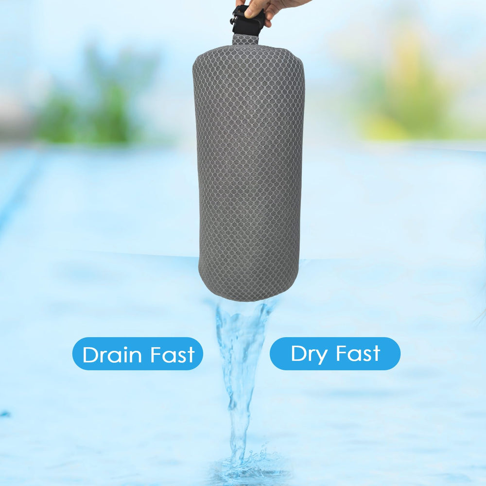 REEZEIVI pillow next to hand showing compact size and portability