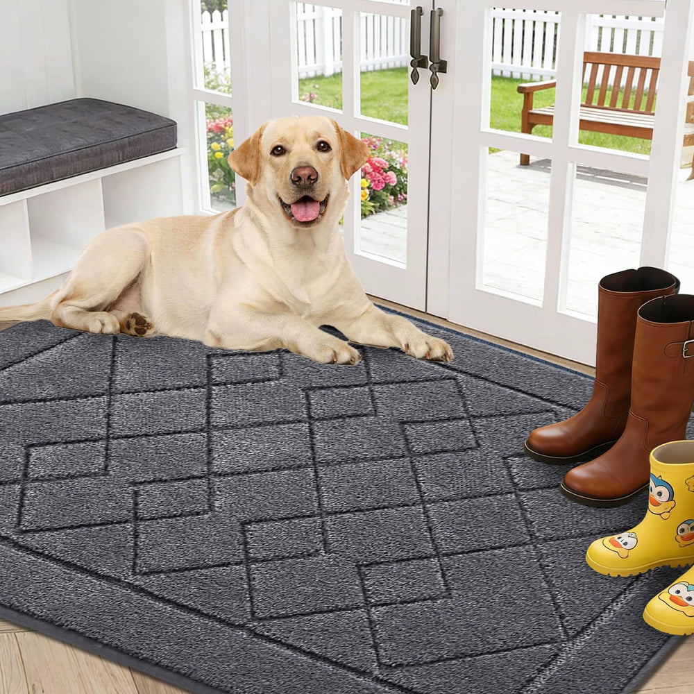 REFETONE front view of grey entry mat showing full fit and clean entrance benefit