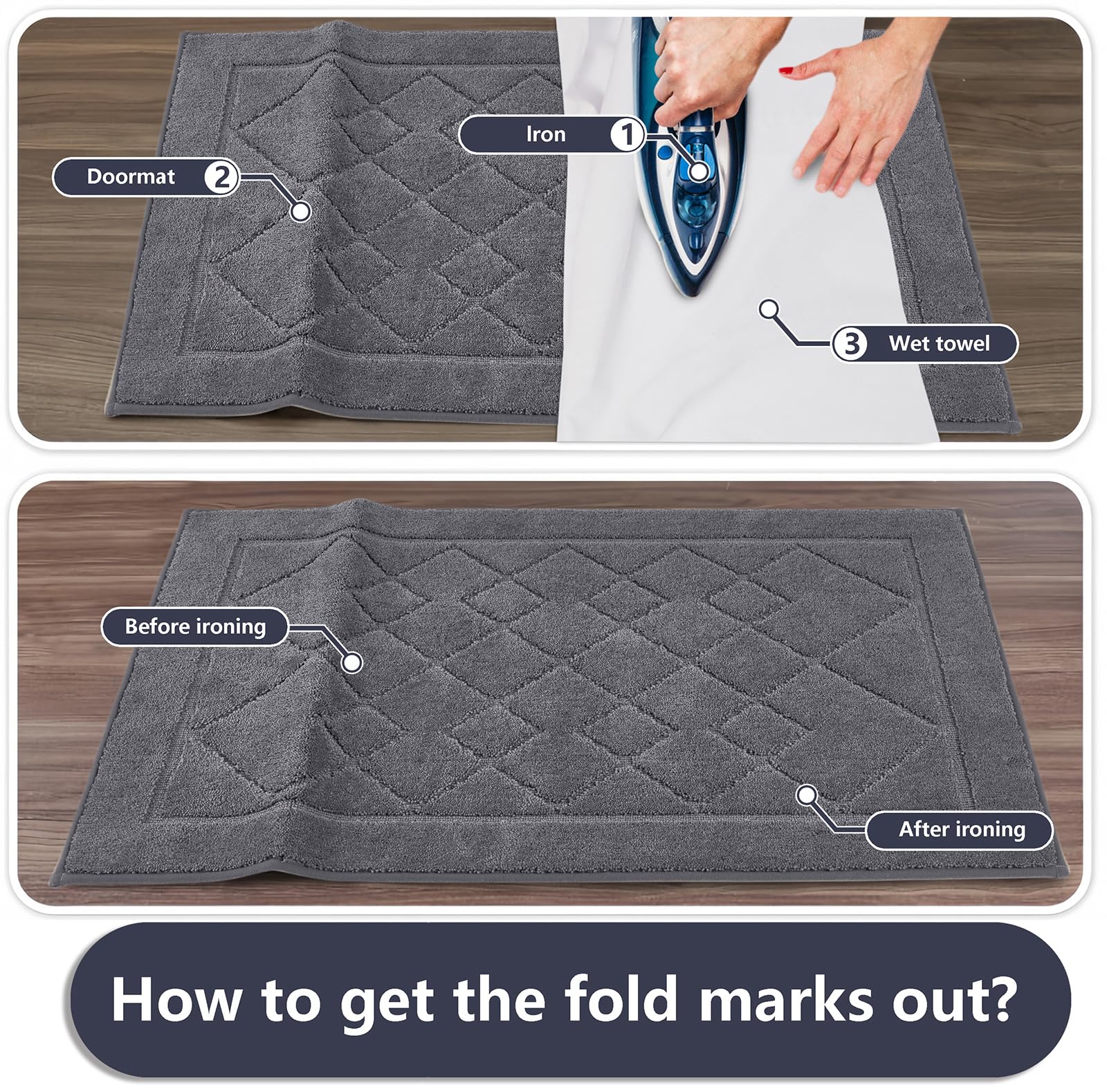 REFETONE mat next to foot and door to show 32x40 size and coverage