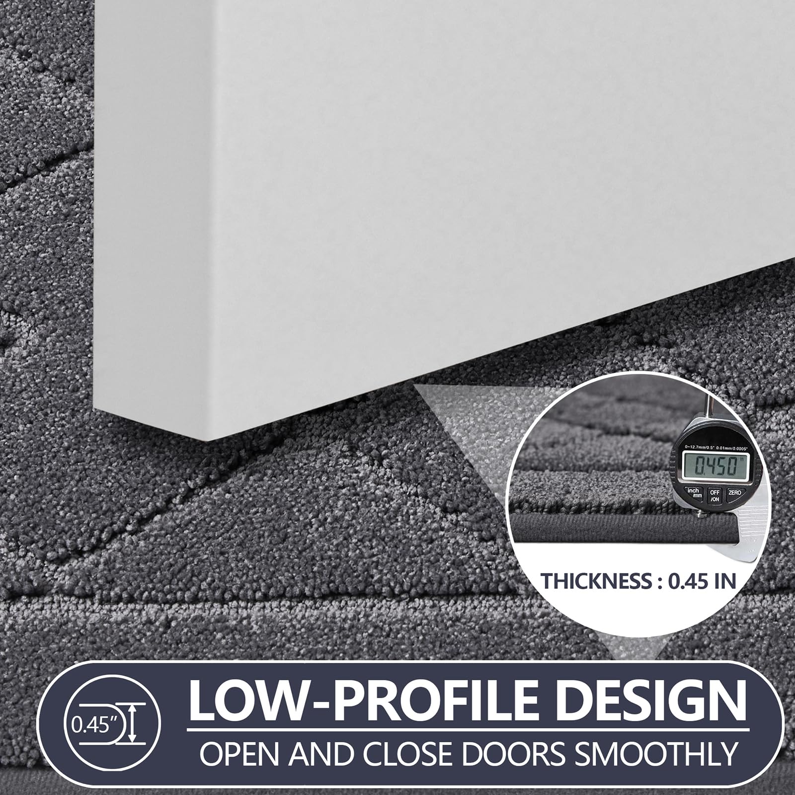 REFETONE low-profile mat under door demonstrating clearance and smooth operation