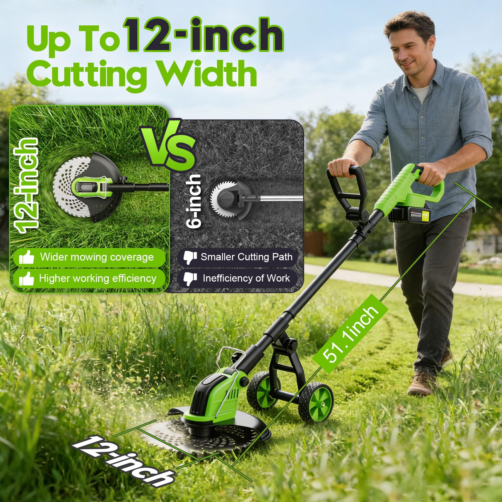 reffmov side profile with 3T mower blade for lawn touch-ups