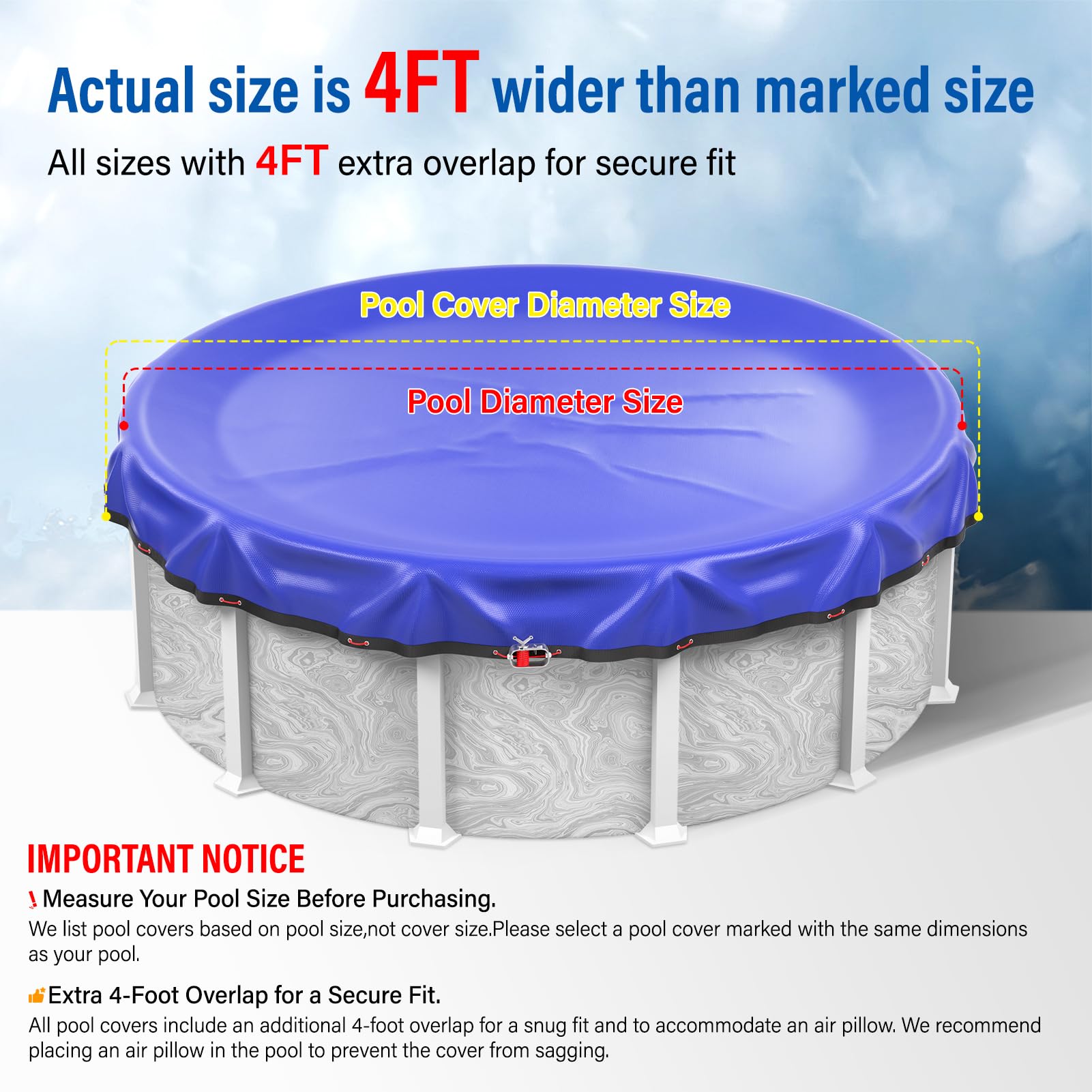 REGMICS cover installed on above ground pool showing stable fit and debris protection during winter