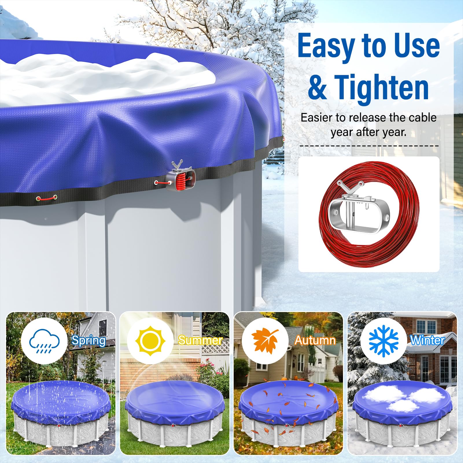 REGMICS cover installed on above-ground pool demonstrating full-overlap protection