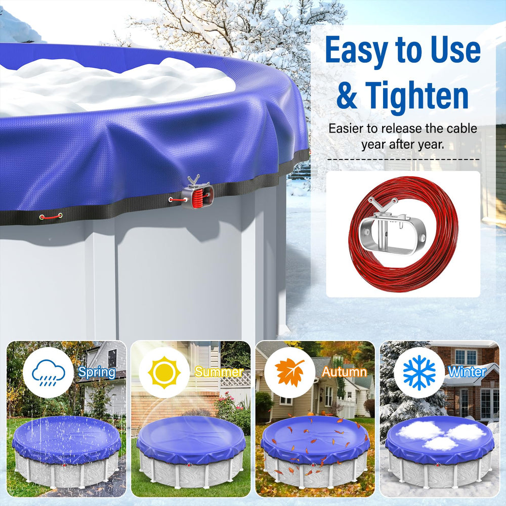 REGMICS cover installed on above-ground pool demonstrating full-overlap protection