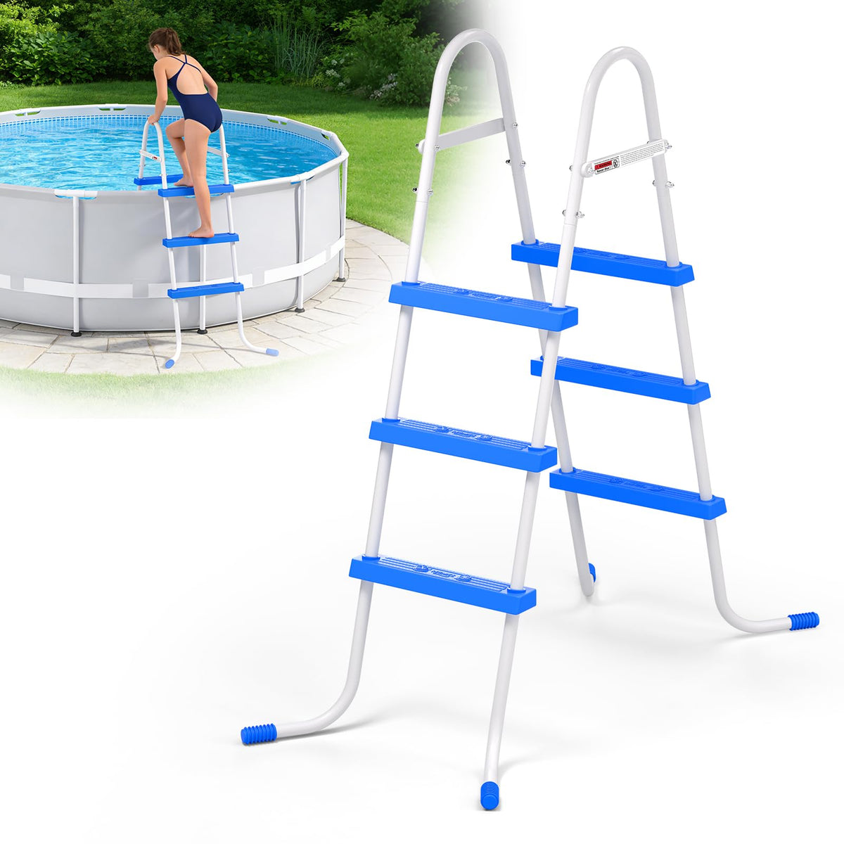 REGMICS ladder front view showing sturdy powder-coated steel and safe entry